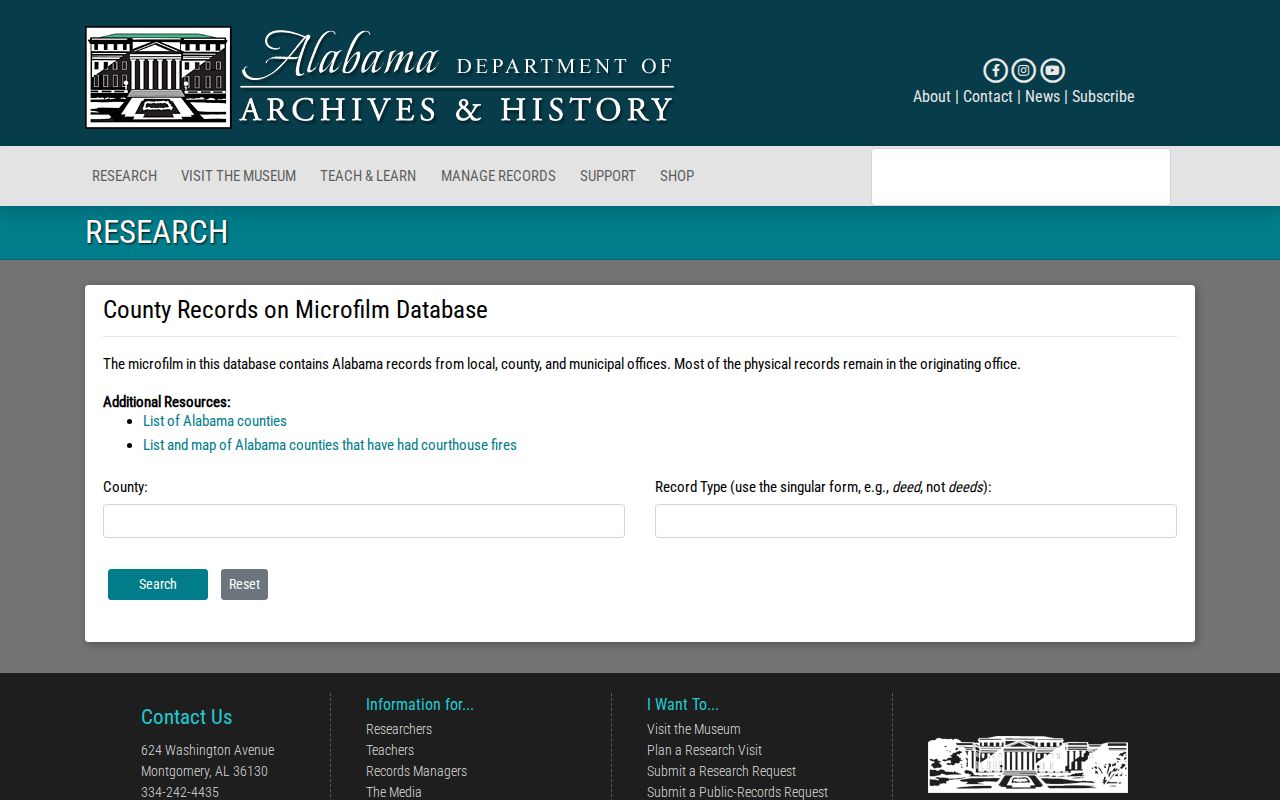 Alabama previous residents: ADAH county and record-type microfilm locator