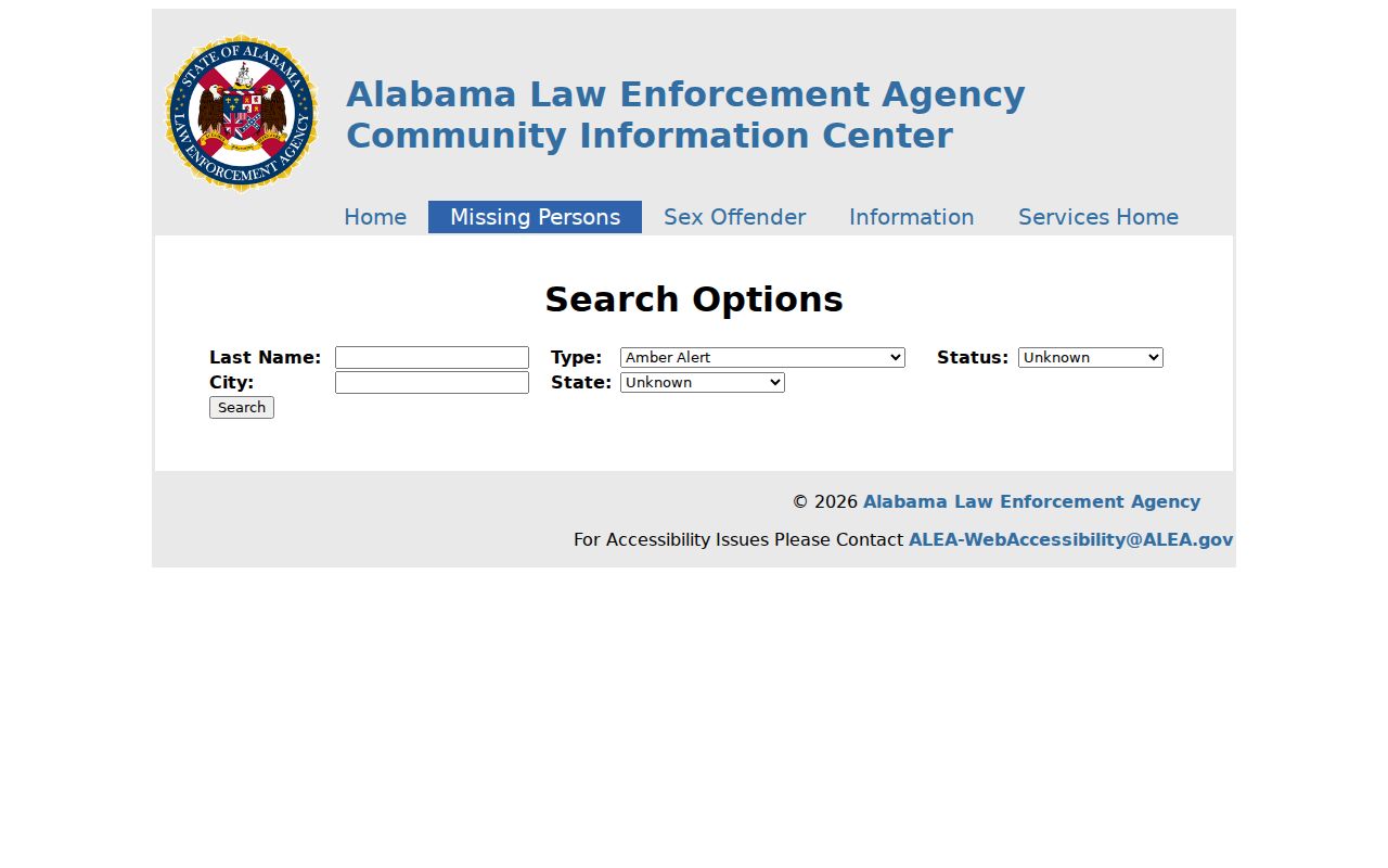 Alabama resident lookup fields on the ALEA registry search