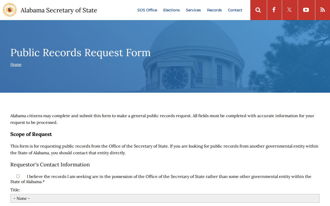 Alabama resident lookup fallback through the Secretary of State records request form