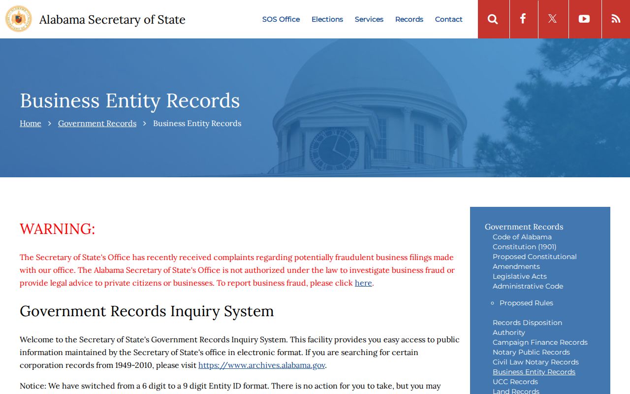Alabama resident lookup using the Secretary of State business entity search