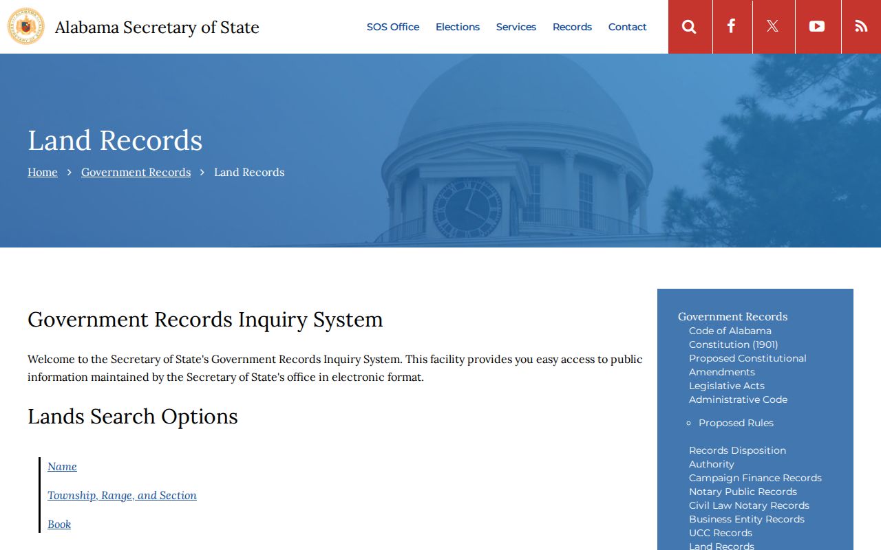 Alabama previous residents: Secretary of State land-record search modes