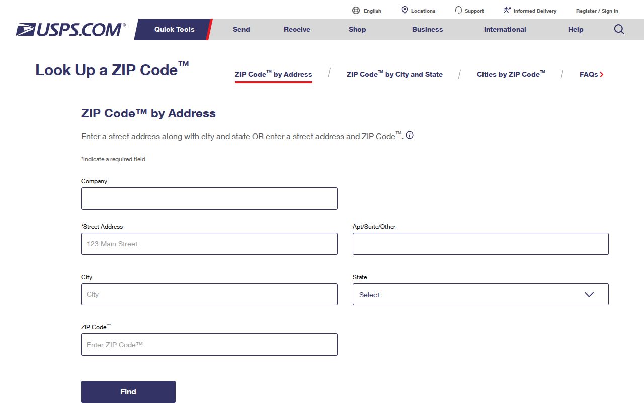 Alabama ZIP code address reference showing the USPS lookup