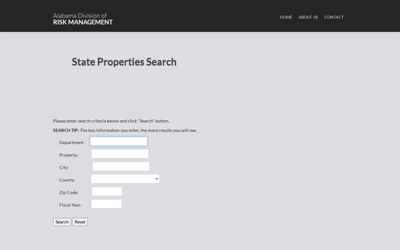 Alabama ZIP code reference showing the State Properties search form